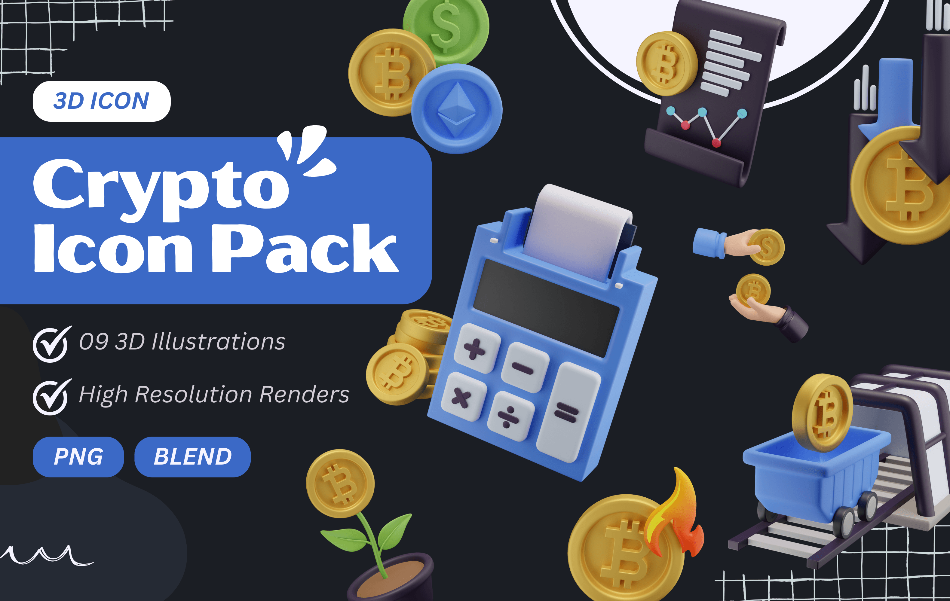 Cryptocurrency 3D Icon Pack for Marketing Needs - Pikkovia